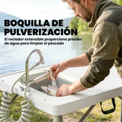 Mesa Plegable Camping con Fregadero Grifo Altura Regulable Cubo Plegable Ranuras Regla y Bolsa de Transporte - Ogal.Es