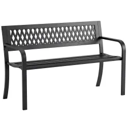 Banco de Jardín Exterior de 2 Plazas con Asiento Listonado Reposabrazos y Marco de Acero 119x50x75 cm Negro - Ogal.Es