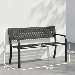 Banco de Jardín Exterior de 2 Plazas con Asiento Listonado Reposabrazos y Marco de Acero 119x50x75 cm Negro - Ogal.Es