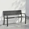 Banco de Jardín Exterior de 2 Plazas con Asiento Listonado Reposabrazos y Marco de Acero 119x50x75 cm Negro - Ogal.Es