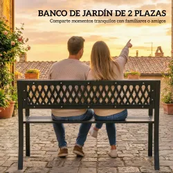 Banco de Jardín Exterior de 2 Plazas con Asiento Listonado Reposabrazos y Marco de Acero 119x50x75 cm Negro - Ogal.Es