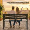 Banco de Jardín Exterior de 2 Plazas con Asiento Listonado Reposabrazos y Marco de Acero 119x50x75 cm Negro - Ogal.Es