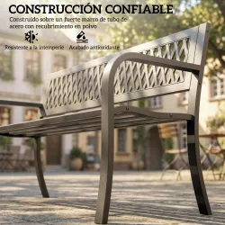 Banco de Jardín Exterior de 2 Plazas con Asiento Listonado Reposabrazos y Marco de Acero 119x50x75 cm Negro - Ogal.Es