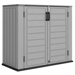 Cobertizo de Jardín de HDPE 940L con Tapa Abatible 2 Puertas Cerradura Cobertizo de Jardín 142x67x119 cm Gris Claro - Ogal.Es