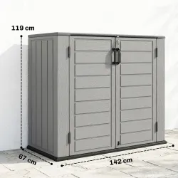 Cobertizo de Jardín de HDPE 940L con Tapa Abatible 2 Puertas Cerradura Cobertizo de Jardín 142x67x119 cm Gris Claro - Ogal.Es