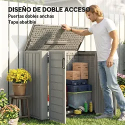 Cobertizo de Jardín de HDPE 940L con Tapa Abatible 2 Puertas Cerradura Cobertizo de Jardín 142x67x119 cm Gris Claro - Ogal.Es