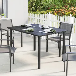 Mesa de Comedor de Jardín para 6 Personas con Superficie de HDPE Estructura Metálica para Patio 120x90x74 cm Negro - Ogal.Es