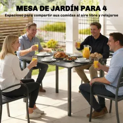 Mesa de Comedor de Jardín para 6 Personas con Superficie de HDPE Estructura Metálica para Patio 120x90x74 cm Negro - Ogal.Es