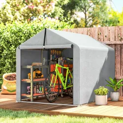 Carpa de Jardín Exterior para Herramientas con Marco de Acero Galvanizado Puerta Enrollable Gris - Ogal.Es