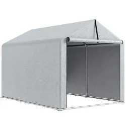 Carpa de Jardín Exterior para Herramientas con Marco de Acero Galvanizado Puerta Enrollable Gris - Ogal.Es
