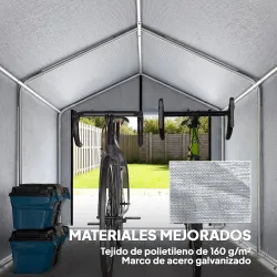 Carpa de Jardín Exterior para Herramientas con Marco de Acero Galvanizado Puerta Enrollable Gris - Ogal.Es
