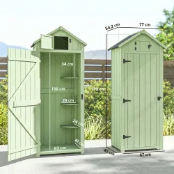 Armario de Jardín de Madera Armario de Almacenamiento Cobertizo de Jardín con Estantes 77x54,2x179 cm Verde - Ogal.Es