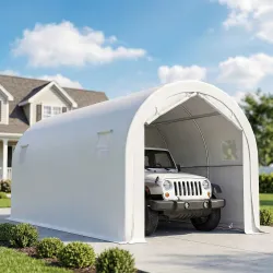 Garaje Exterior para Coche 3x6 m Impermeable con Tejido PE Resistente Marco de Metal Galvanizado UPF 30+ Blanco - Ogal.Es