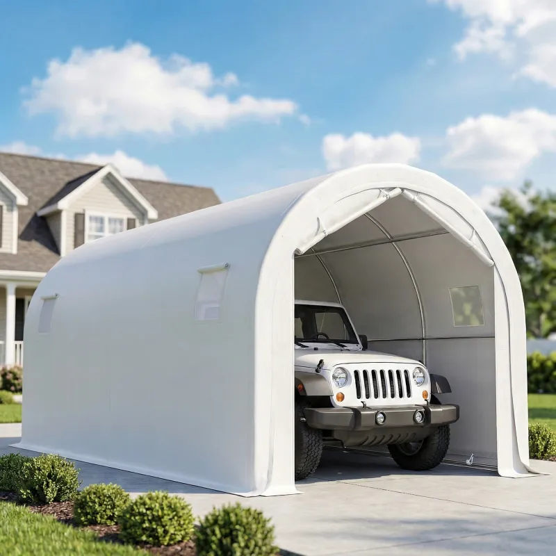 Garaje Exterior para Coche 3x6 m Impermeable con Tejido PE Resistente Marco de Metal Galvanizado UPF 30+ Blanco - Ogal.Es