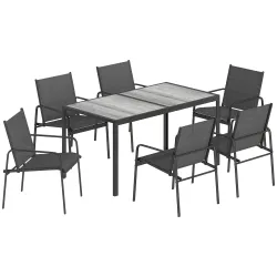 Conjunto de Mesa y Sillas Jardín con Mesa de Efecto Madera y 6 Sillas con Asiento Transpirable para Terraza Pati... - Ogal.Es