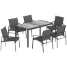 Conjunto de Mesa y Sillas Jardín con Mesa de Efecto Madera y 6 Sillas con Asiento Transpirable para Terraza Pati... - Ogal.Es