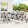 Conjunto de Mesa y Sillas Jardín con Mesa de Efecto Madera y 6 Sillas con Asiento Transpirable para Terraza Pati... - Ogal.Es