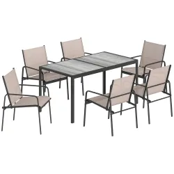 Conjunto de Mesa y Sillas Jardín con Mesa de Efecto Madera y 6 Sillas con Asiento Transpirable para Terraza Pati... - Ogal.Es
