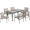 Conjunto de Mesa y Sillas Jardín con Mesa de Efecto Madera y 6 Sillas con Asiento Transpirable para Terraza Pati... - Ogal.Es