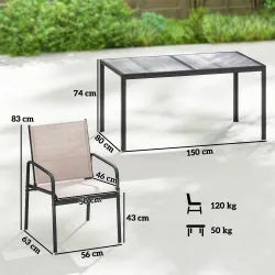 Conjunto de Mesa y Sillas Jardín con Mesa de Efecto Madera y 6 Sillas con Asiento Transpirable para Terraza Pati... - Ogal.Es