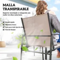 Conjunto de Mesa y Sillas Jardín con Mesa de Efecto Madera y 6 Sillas con Asiento Transpirable para Terraza Pati... - Ogal.Es