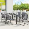 Conjunto de Mesa y Sillas Jardín con Mesa de Vidrio Templado y 6 Sillas Transpirables para Terraza Patio Gris - Ogal.Es