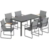 Conjunto de Mesa y Sillas Jardín con Mesa de Vidrio Templado y 6 Sillas Transpirables para Terraza Patio Gris - Ogal.Es
