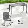 Conjunto de Mesa y Sillas Jardín con Mesa de Vidrio Templado y 6 Sillas Transpirables para Terraza Patio Gris - Ogal.Es