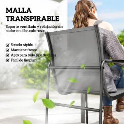 Conjunto de Mesa y Sillas Jardín con Mesa de Vidrio Templado y 6 Sillas Transpirables para Terraza Patio Gris - Ogal.Es