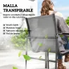 Conjunto de Mesa y Sillas Jardín con Mesa de Vidrio Templado y 6 Sillas Transpirables para Terraza Patio Gris - Ogal.Es