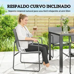 Conjunto de Mesa y Sillas Jardín con Mesa de Vidrio Templado y 6 Sillas Transpirables para Terraza Patio Gris - Ogal.Es