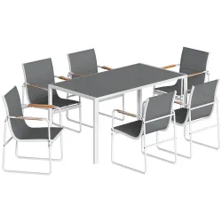 Conjunto de Mesa y Sillas Jardín con Mesa de Vidrio Templado y 6 Sillas Transpirables para Terraza Patio Blanco ... - Ogal.Es