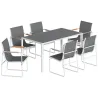 Conjunto de Mesa y Sillas Jardín con Mesa de Vidrio Templado y 6 Sillas Transpirables para Terraza Patio Blanco ... - Ogal.Es