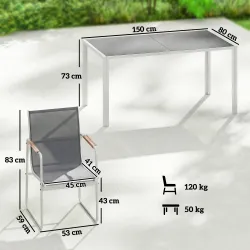 Conjunto de Mesa y Sillas Jardín con Mesa de Vidrio Templado y 6 Sillas Transpirables para Terraza Patio Blanco ... - Ogal.Es