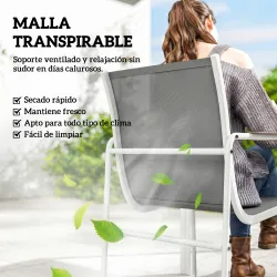 Conjunto de Mesa y Sillas Jardín con Mesa de Vidrio Templado y 6 Sillas Transpirables para Terraza Patio Blanco ... - Ogal.Es