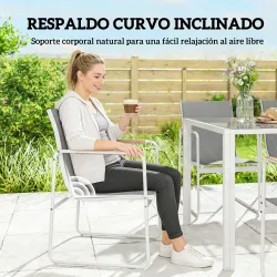 Conjunto de Mesa y Sillas Jardín con Mesa de Vidrio Templado y 6 Sillas Transpirables para Terraza Patio Blanco ... - Ogal.Es
