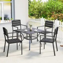 Juego de 4 Sillas de Jardín Exterior Apilables con Reposabrazos Respaldo y Asiento Marco Metálico 52x51x90 cm Negro - Ogal.Es