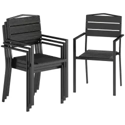 Juego de 4 Sillas de Jardín Exterior Apilables con Reposabrazos Respaldo y Asiento Marco Metálico 52x51x90 cm Negro - Ogal.Es