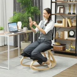 Silla Ergonómica de Rodillas con Respaldo Cojines Acolchados Marco de Madera para una Mejor Postura Oficina Negro - Ogal.Es