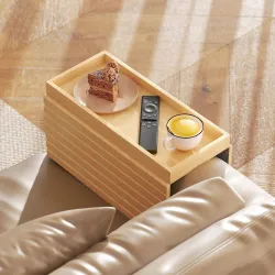 Bandeja de Brazo para Sofá de Bambú Plegable y Flexible con Base Antideslizante para Aperitivos Teléfonos y Bebidas - Ogal.Es