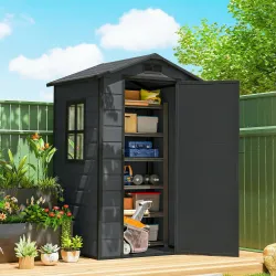 Cobertizo de Jardín Exterior 1,09 m² 128x104x196 cm con Suelo Puerta con Cerradura Ventana y Ventilación Gris Os... - Ogal.Es