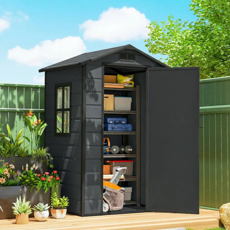 Cobertizo de Jardín Exterior 1,09 m² 128x104x196 cm con Suelo Puerta con Cerradura Ventana y Ventilación Gris Os... - Ogal.Es