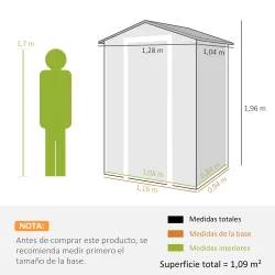 Cobertizo de Jardín Exterior 1,09 m² 128x104x196 cm con Suelo Puerta con Cerradura Ventana y Ventilación Gris Os... - Ogal.Es