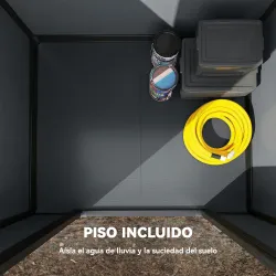 Cobertizo de Jardín Exterior 1,09 m² 128x104x196 cm con Suelo Puerta con Cerradura Ventana y Ventilación Gris Os... - Ogal.Es