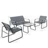 Conjunto de Jardín Exterior con 1 Sofá de 2 Plazas 2 Sillones y Mesa de Vidrio Templado Textilene Transpirable Gris - Ogal.Es