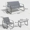 Conjunto de Jardín Exterior con 1 Sofá de 2 Plazas 2 Sillones y Mesa de Vidrio Templado Textilene Transpirable Gris - Ogal.Es