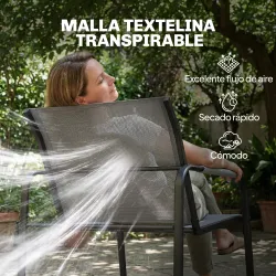 Conjunto de Jardín Exterior con 1 Sofá de 2 Plazas 2 Sillones y Mesa de Vidrio Templado Textilene Transpirable Gris - Ogal.Es