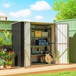 Cobertizo de Jardín Exterior Metálico 1,37 m² 163x89x163 cm con Techo Inclinado, Puertas con Pestillo y Guantes ... - Ogal.Es