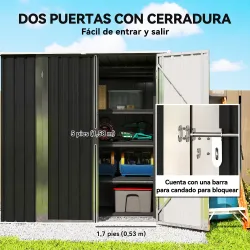Cobertizo de Jardín Exterior Metálico 1,37 m² 163x89x163 cm con Techo Inclinado, Puertas con Pestillo y Guantes ... - Ogal.Es