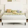 Estructura de Cama Doble con Cabecero Ajustable en Altura Tapizada en Borreguito Listones de Soporte Blanco - Ogal.Es